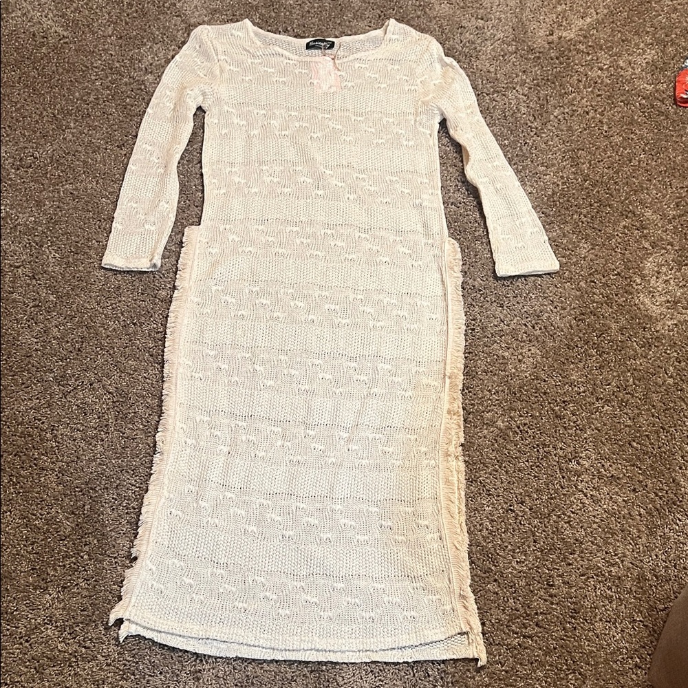 Cream Sheath Dress with 3/4 Sleeves for Wedding Guest